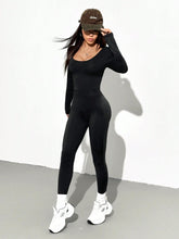 Black Knitted Solid V-Neck Casual Long Sleeve Jumpsuit